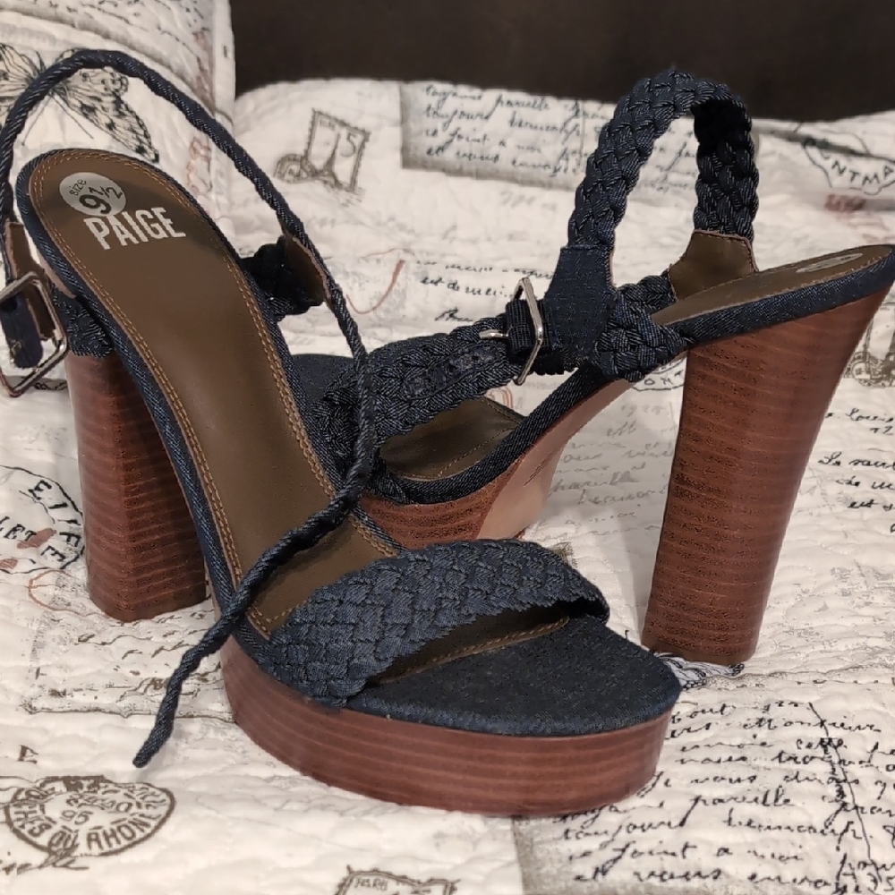 PAIGE Blue and Brown Chunky Heeled Sandals